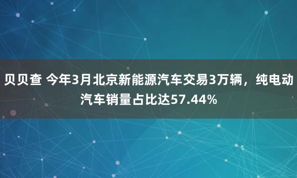 贝贝查 今年3月北京新能源汽车交易3万辆，纯电动汽车销量占比达57.44%