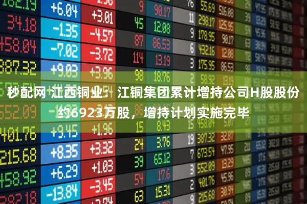 秒配网 江西铜业：江铜集团累计增持公司H股股份约6923万股，增持计划实施完毕